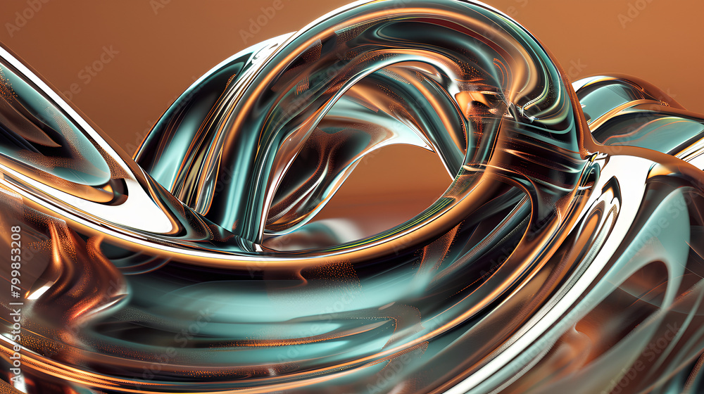 Twisted Copper and Teal Abstract Formation, Modern 3D Art on Warm Background