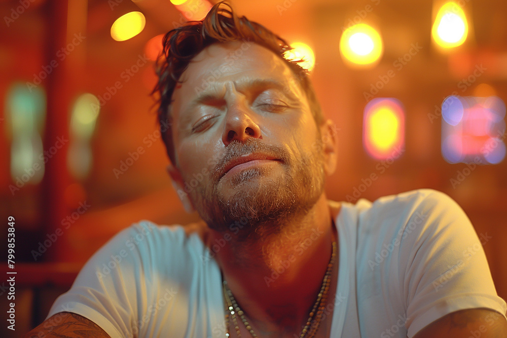 A bearded senior man in a state of pure bliss, surrounded by neon lights and futuristic technology , hyper realistic, low noise, low texture A bearded senior man in a state of pure bliss, surrounded by neon lights and futuristic technology , hyper realistic, low noise, low texture
