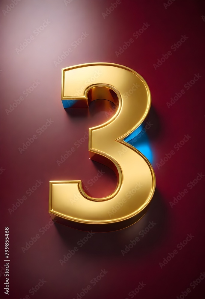 3d golden font number 3 3d golden font number 3