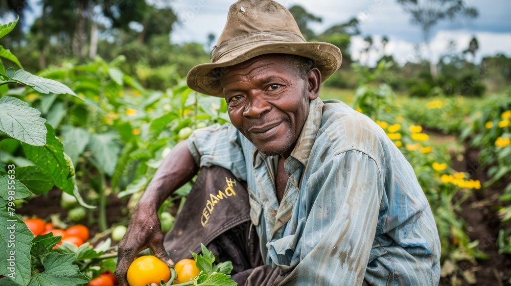 Harvesting organic ripe red tomatoes in a vegetable garden during summer harvest season Harvesting organic ripe red tomatoes in a vegetable garden during summer harvest season