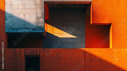 Modern architecture: steps and geometric shapes of a building against the backdrop of sunset. The concept of modern design and architecture