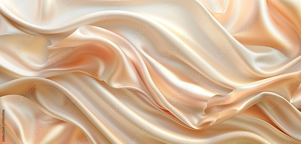 Obraz premium Elegant 3D satin waves in peach and cream, abstract calm.