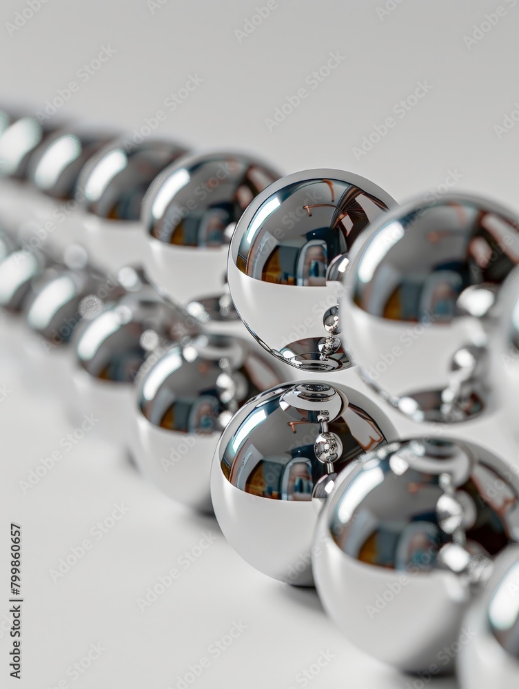 lien of silver spheres on a white background lien of silver spheres on a white background