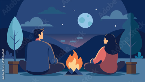 In the quiet of the night a couple sat in front of the fireplace reminiscing about their past and sharing their hopes for their future together.. Vector illustration