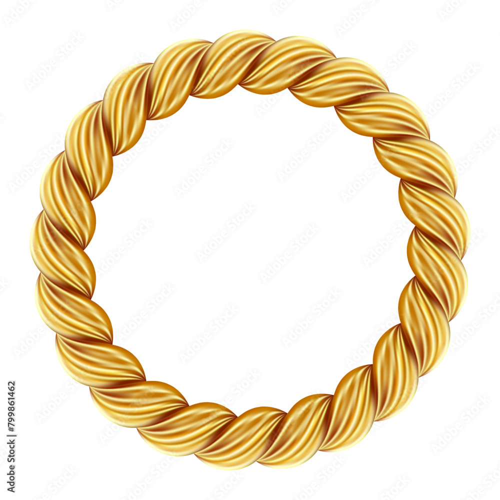 Gold twisted rope circle frame. Round rope border. Gold twisted rope circle frame. Round rope border.