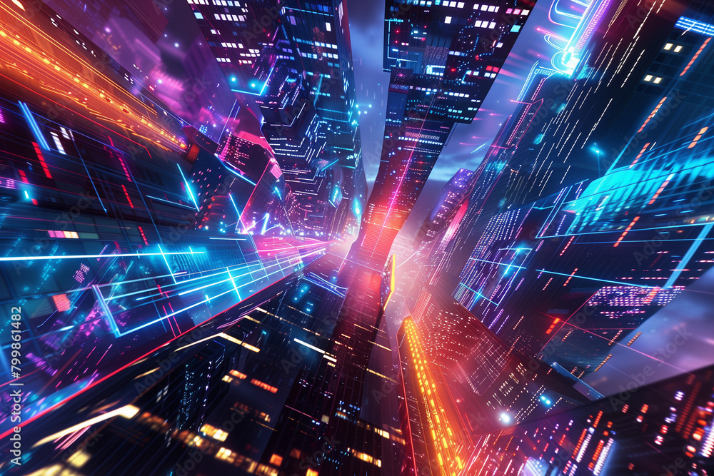 Futuristic Metropolis: A Symphony of Digital Connectivity and Urban Flow