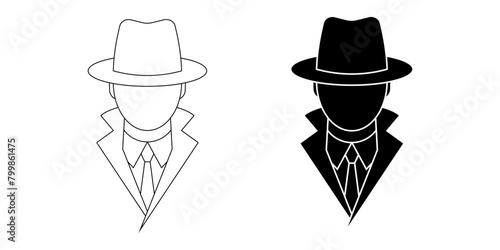 outline silhouette Detective avatar icon set isolated on white background