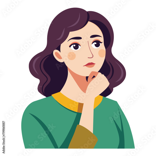 Reflective businesswoman considering options, Strategic thinking vector cartoon illustration