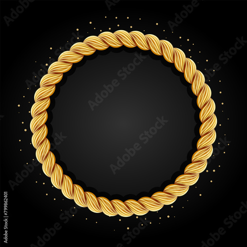 Gold twisted rope circle frame. Round rope border.