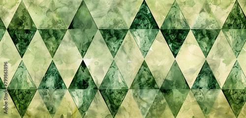 Tranquil forest green triangles blend into light sage for a natural watercolor.