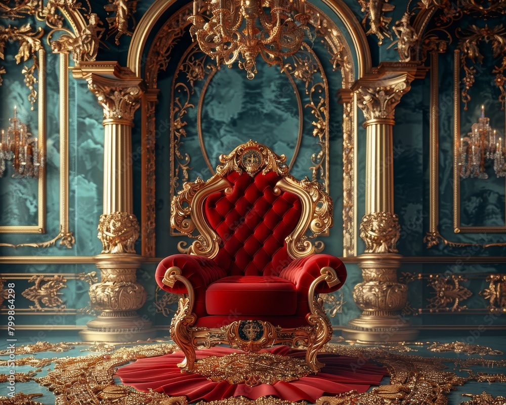 The throne room is empty, save for a single red velvet chair