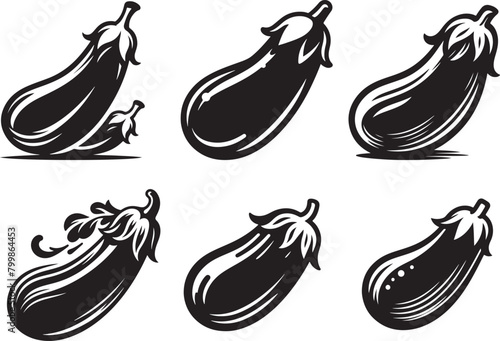 eggplant set silhouette vector cut out background - Generative AI