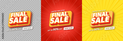 Final Sale yellow banner with offer. 3D text Final Sales banner template design campaign