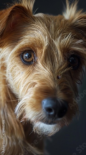 Close up of a dog with a very big eye. Vertical background 