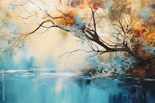 Peaceful Shoreline Sanctuary, abstract landscape art, painting background, wallpaper, generative ai