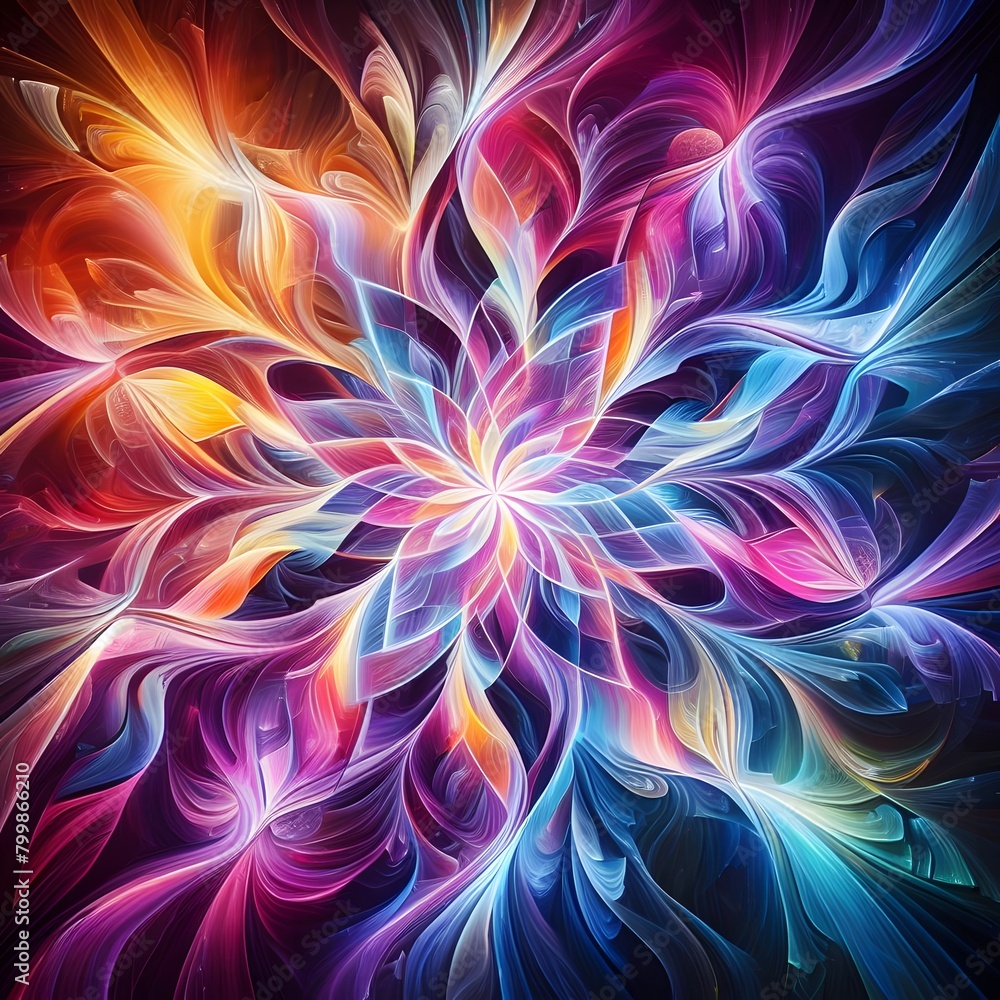 Chromatic Wave showcasing abstract colorful shapes shimmering in a cosmic display Chromatic Wave showcasing abstract colorful shapes shimmering in a cosmic display