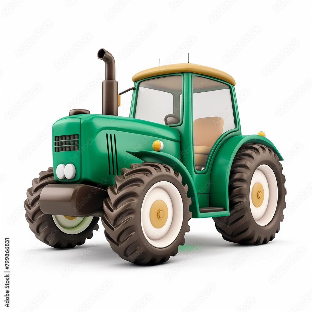 Obraz premium 3D Cartoon Style Yellow Tractor on White Background