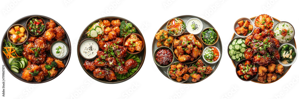 Set of A chicken with Korean side dishes. on a transparent background