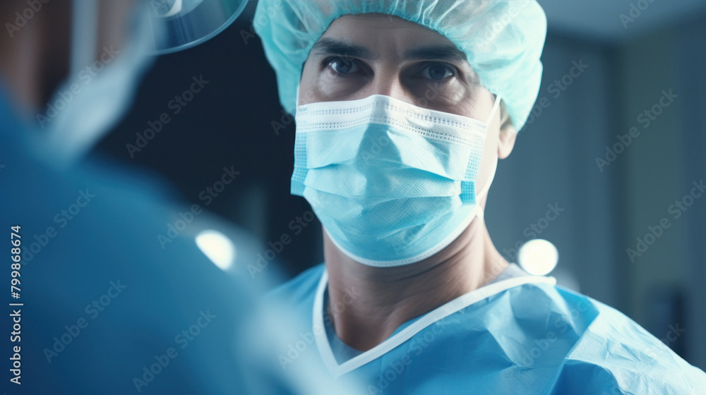 A close-up of a surgeon in an operating room A close-up of a surgeon in an operating room