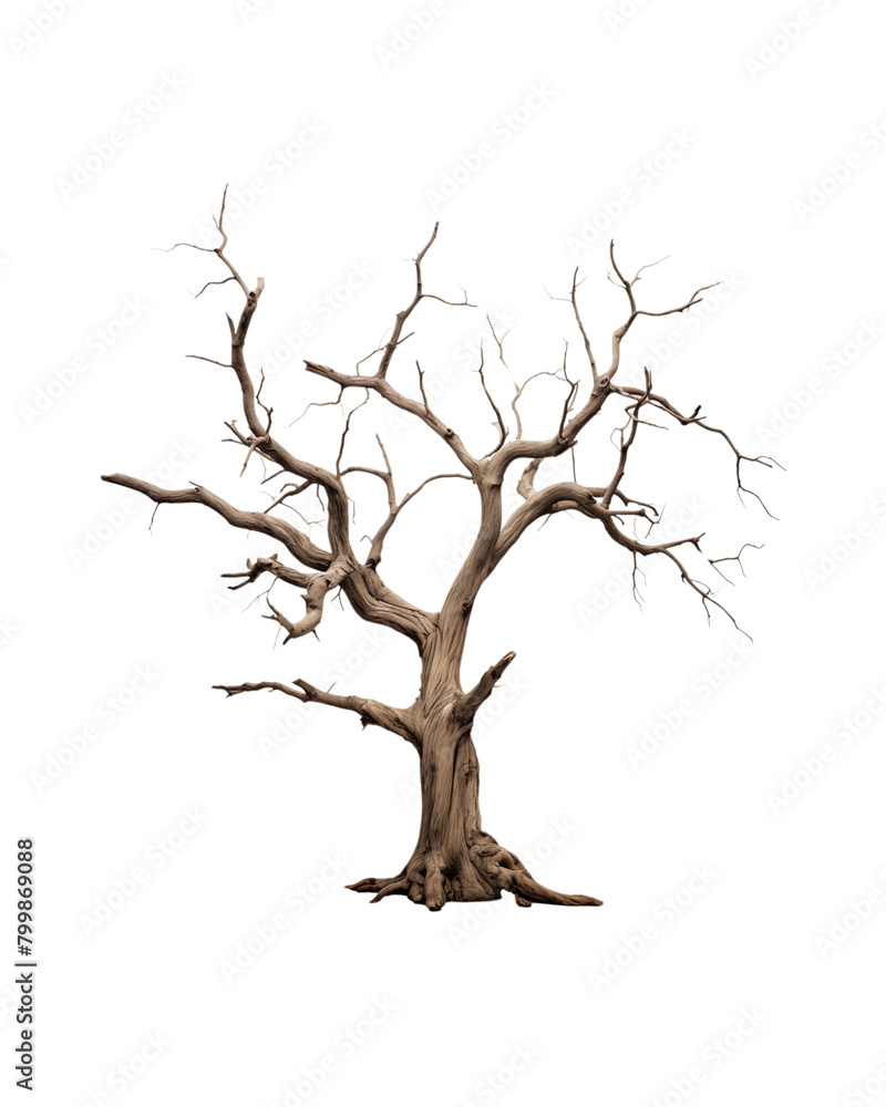 Dead tree with knotty branches isolated on transparent background. Generative AI Dead tree with knotty branches isolated on transparent background. Generative AI
