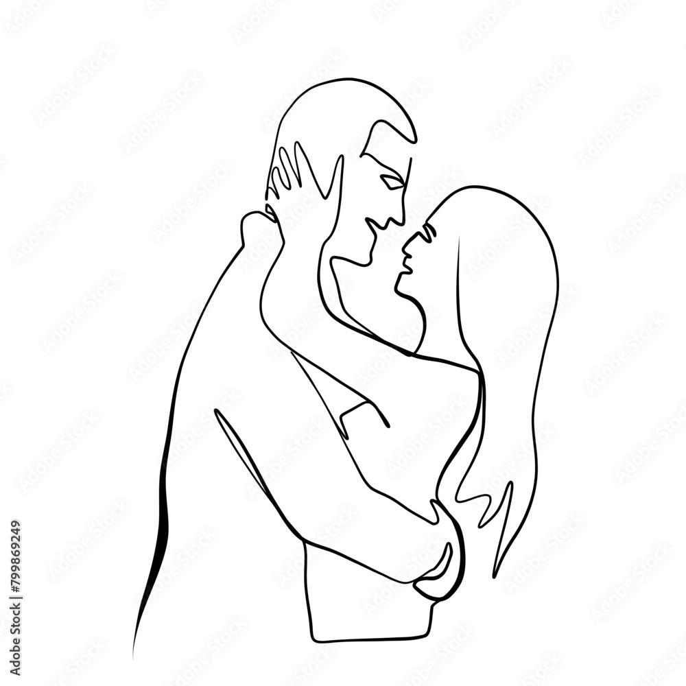 Continuous drawing of lines. Line art of kissing lovers. Continuous line drawing. Continuous drawing of lines. Line art of kissing lovers. Continuous line drawing.