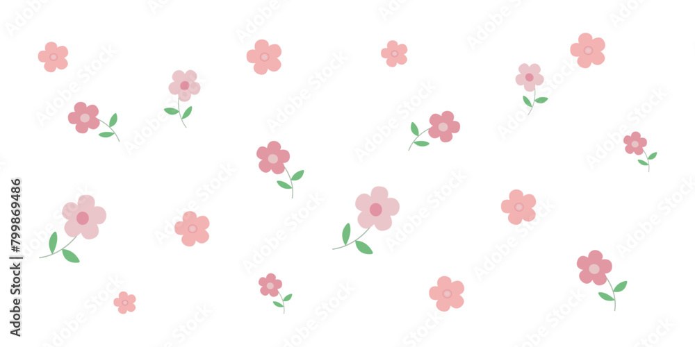 Vector cute summer and spring pattern with pink flowers on a white background, floral theme, summer patterns for various products, floral print for ceramic dishes or other products