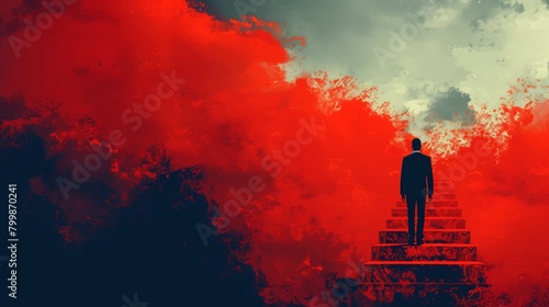 Ascent to Success: Silhouette of a Businessman on Abstract Staircase Illustration of Growth and Future Goals