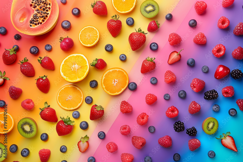 A Kaleidoscope of Citrus Fruits and Berries on a Gradient Background