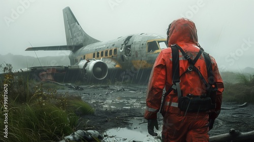 Man in orange suit poses by aircraft, ready for freezing sky travel