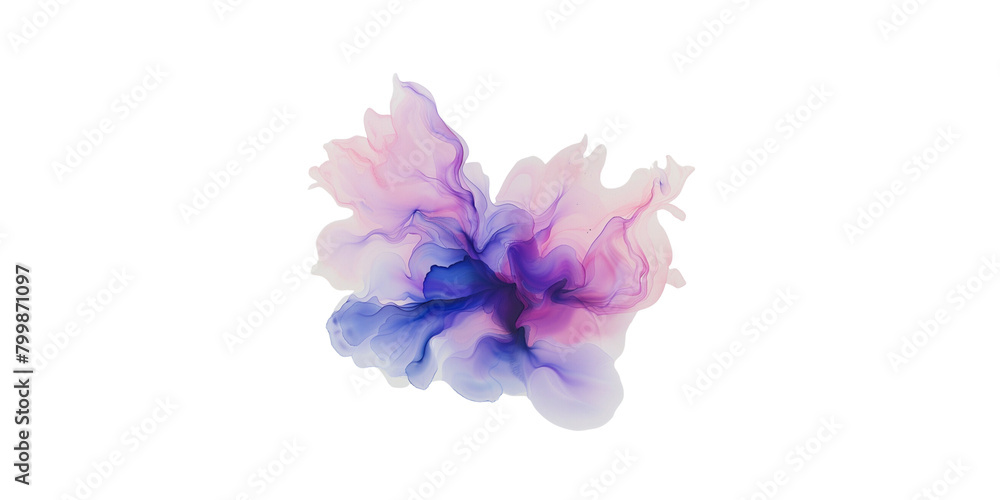 Abstract watercolor painting of purple and blue smoke on a white background