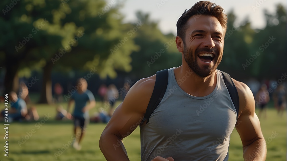 Healthy happy man running in a park, vibrant colors professional athlete look Healthy happy man running in a park, vibrant colors professional athlete look