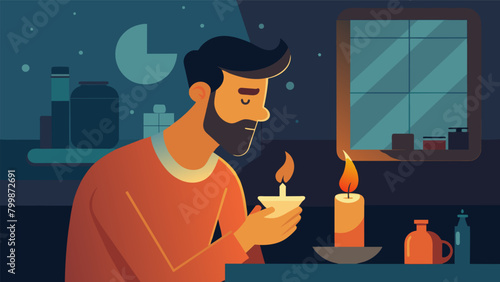 A warm candle flickered in the corner providing a warm and inviting glow as he embraced his luxury shave..