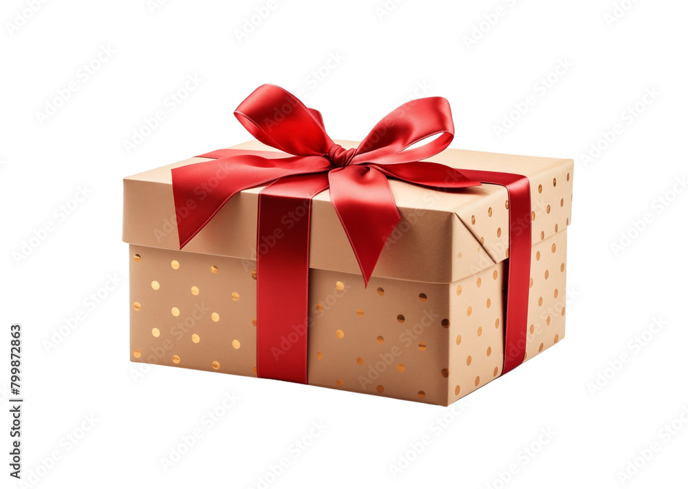 Fototapeta premium Elegant gift box with a shiny ribbon bow, isolated on a transparent background, perfect for festive occasions. Generative AI
