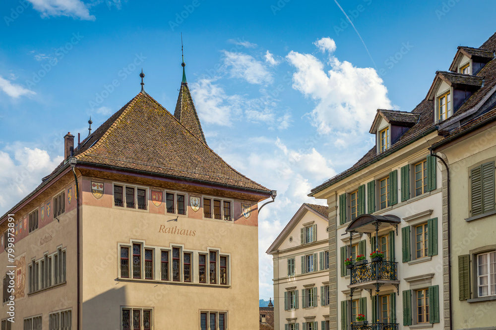 Town hall by residential building in Rapperswil, St Gallen Canton, Switzerland Town hall by residential building in Rapperswil, St Gallen Canton, Switzerland