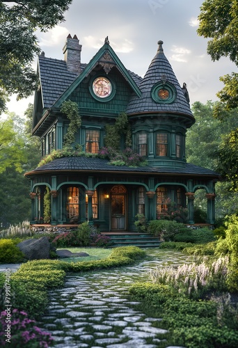 Architecture Of A Fairy-Tale House In The Park. Illustration On The Theme Of Architecture And Landscapes. Generative AI 