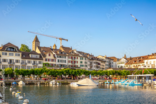 Harbor at Lake Zurich in old town of Rapperswil, St Gallen Canton, Switzerland photo