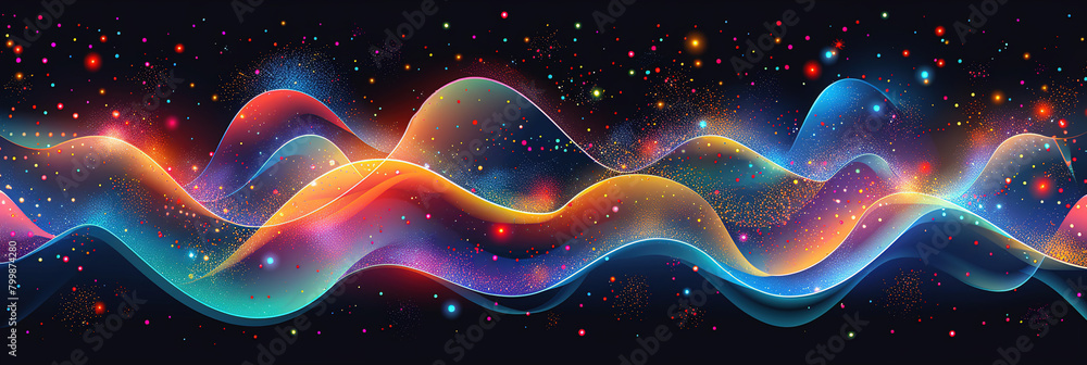 Iridescent neon lines, illustration and cosmos in space, texture and glow on color spectrum. Iridescent neon lines, illustration and cosmos in space, texture and glow on color spectrum.