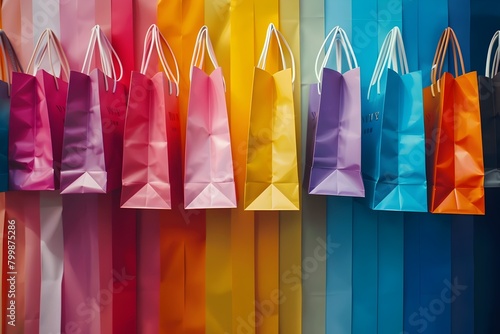 Vibrant Backdrop of Assorted Colorful Shopping Bags for Retail Promotions and Events photo