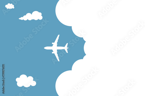 Simple airplane travel opens the background behind itself. Plane journey, romantic travel, tours, cruises, airport advertising, trip abroad on vacation, and plane routes vector illustration banner