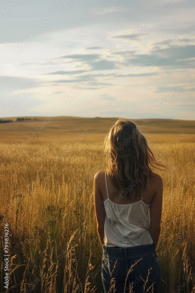 Step into a moment of solitude as a girl finds solace in an open field, the vast expanse of nature offering a sanctuary, Generative A Step into a moment of solitude as a girl finds solace in an open field, the vast expanse of nature offering a sanctuary, Generative A