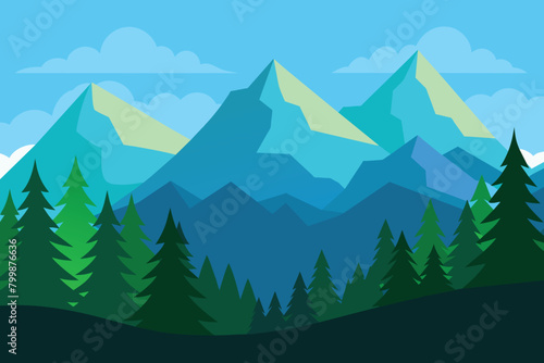 Mountain and hills with coniferous forest landscape vector design © mobarok8888