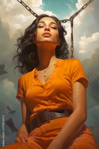 
Fantasy-inspired artwork depicting a young Hispanic female inmate, aged 25, dreaming of freedom and a brighter future beyond the confines of her cell