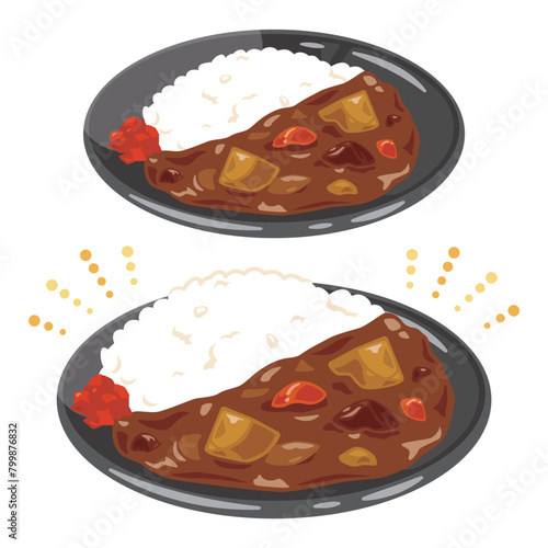 普通盛りと大盛りのカレーライス