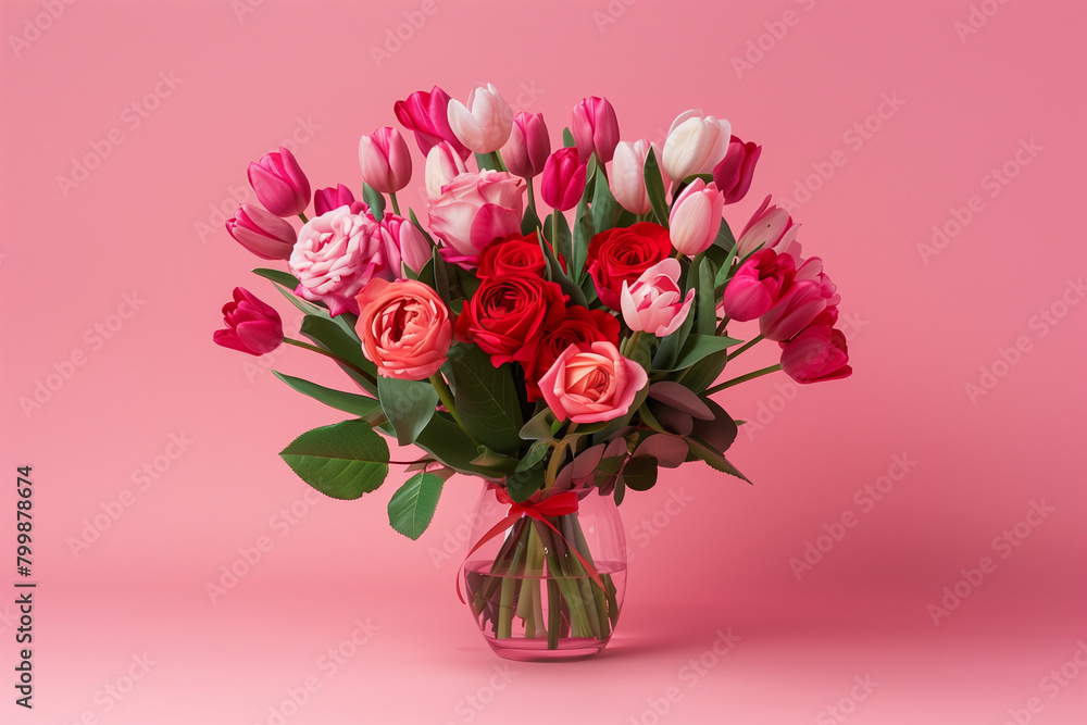 Elegance in Bloom: Full Bouquet of Pink and Red Roses Elegance in Bloom: Full Bouquet of Pink and Red Roses