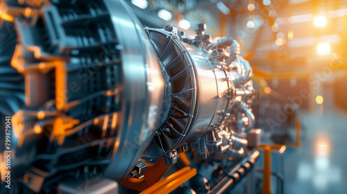 High Tech Turbine Engine with Fans, Wires, Connectors in development with blurred background  © jiraphat