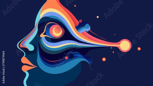 Pineal gland illustrated in flat design, hormone secretion visualization, minimalist and colorful , close-up, flat design, vector art, 2D photo