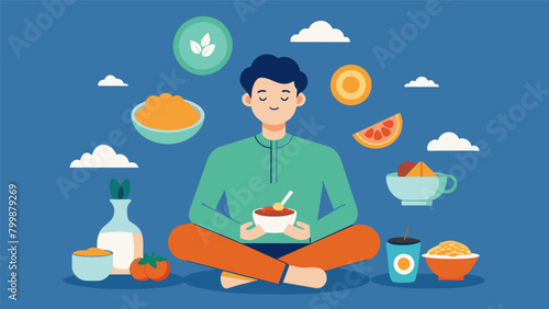 A man using mindful eating as a way to reconnect with his cultural heritage savoring traditional dishes and memories associated with them..