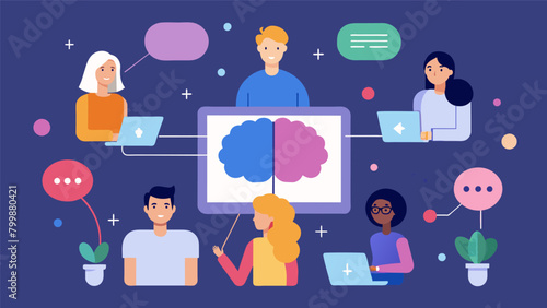 A virtual platform where neurodivergent individuals can connect and chat online offering empathy and guidance to one another in a safe and. Vector illustration