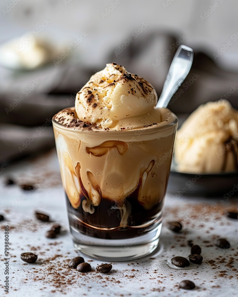 Indulgent affogato dessert with espresso and creamy vanilla ice cream in a clear glass, perfect for a sweet caffeine kick. Indulgent affogato dessert with espresso and creamy vanilla ice cream in a clear glass, perfect for a sweet caffeine kick.