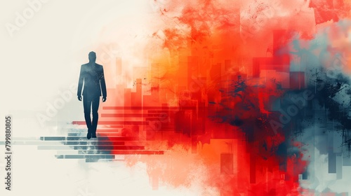 Ascent to Success: Silhouette of a Businessman on Abstract Staircase Illustration of Growth and Future Goals